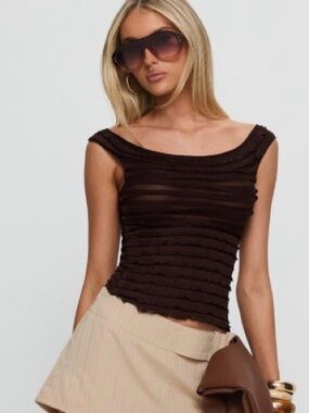 NWT Princess Polly Frill Detail Top Brown